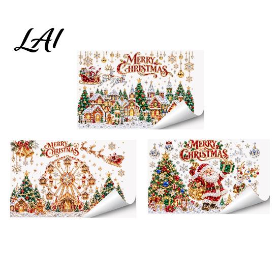 Holiday Theme Wall Stickers for Kids Christmas Window Static Stickers Crystal Style Santa Claus/Ferris Wheel/Town Clings Waterproof PVC Reusable
