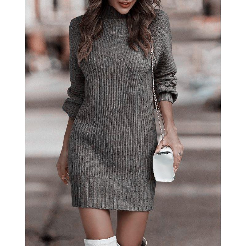 YYFS Женская мода повседневная осень-зима однотонный принт длинный рукав полуводолазка свитера