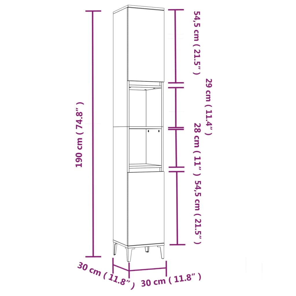 Bathroom Cabinet Concrete Grey 30 x 30 x 190 cm Particleboard