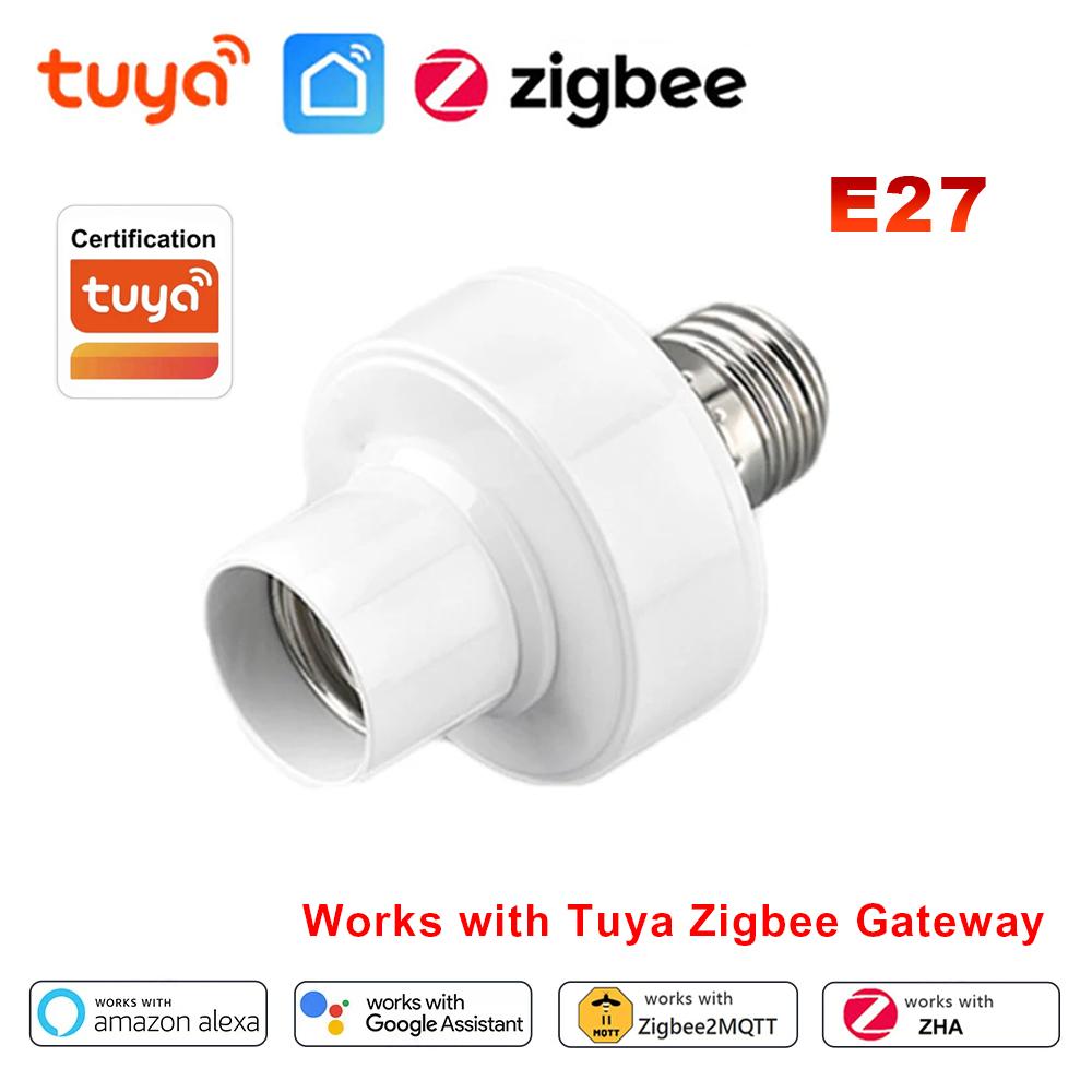 Tuya Zigbee Умный патрон-переключатель для лампочки E27 Адаптер держателя лампы Приложение Smart Life Таймер Голосовое управление Работает с Alexa Google Home Z2M