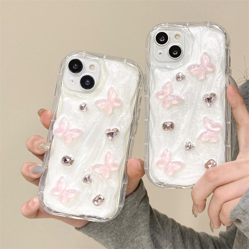 Luxury Water Diamond Butterfly Drop Case for iPhone 15 14 13 12 11 Pro Max XS XR All-inclusive Fall Protection Cases