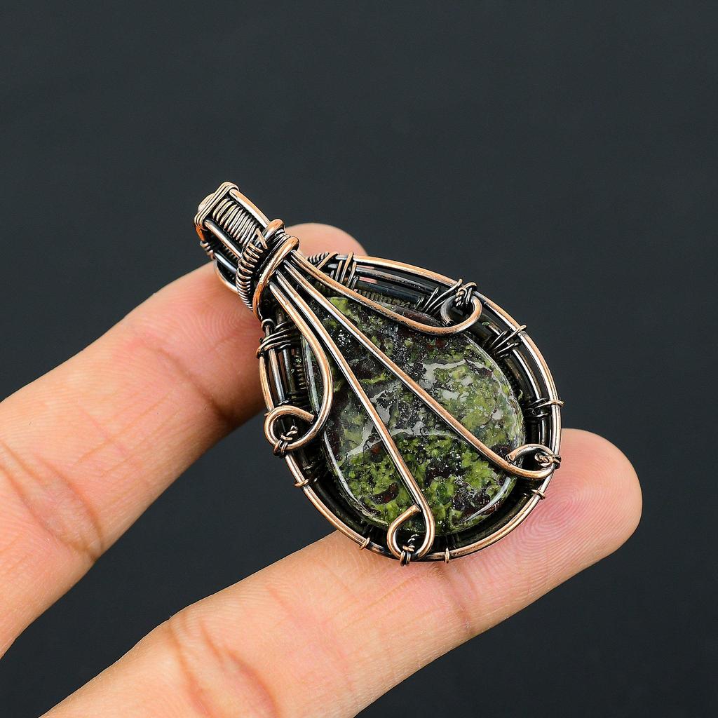 Элегантный Драгоценный Камень Яшмы Крови Дракона Чистая Медная Проволока Обернутая Ювелирные Изделия Кулон Ручной Работы