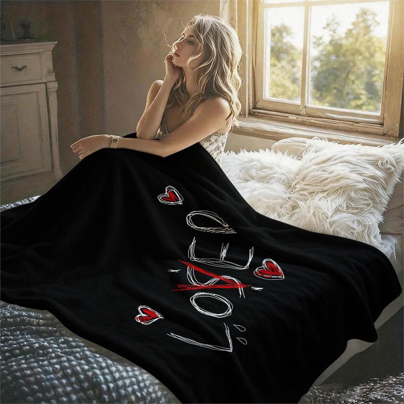 Loser Graffiti Hearts Black Flannel Blanket Perfect for Sofa Office Bed Travel Sleep Read Relax Camping Four Season Use