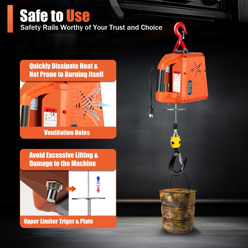 Электрическая лебедка 1100 фунтов, 1500 Вт 110 В, беспроводной пульт управления, 3-в-1 подъемная лебедка для гаража, склада, строительства