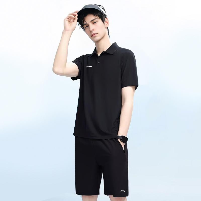 Li Ning Удобный Простой Короткий Рукав Быстросохнущий Модные Шорты Повседневный Спортивный Костюм Костюм Унисекс AWBV129-1