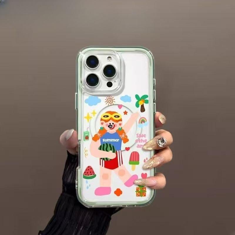 Милый отпуск маленькая девочка красочный магнитный присос для Apple 16/15iphone13XR/MAX Huawei чехол для мобильного телефона