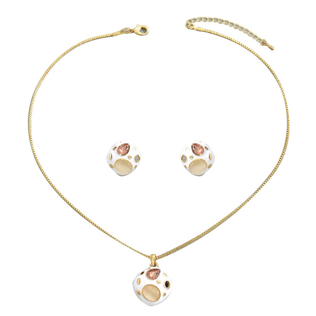 Простой набор колье и серег с драгоценным камнем, геометрическим дизайном и цепочкой для ключицы.