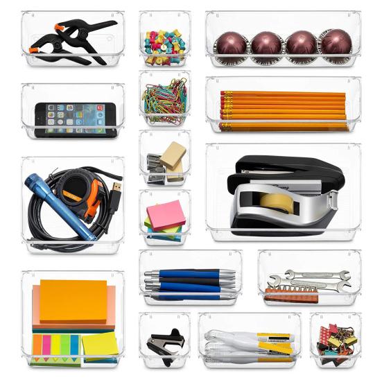 16 шт., прозрачные пластиковые ящики для хранения, штабелируемые ящики, противоскользящие разделители, органайзеры для ванной комнаты