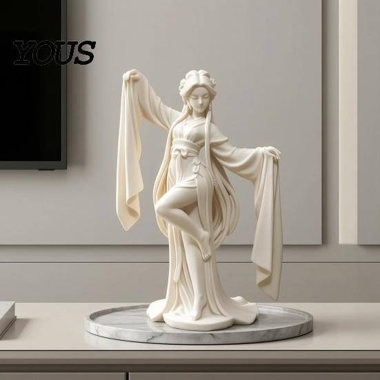 Детализированная статуэтка в китайском стиле, 3D-печатное украшение «Древний танцор», элегантная фигурка с рукавами в виде струящейся воды, традиционный домашний декор, восточная эстетика