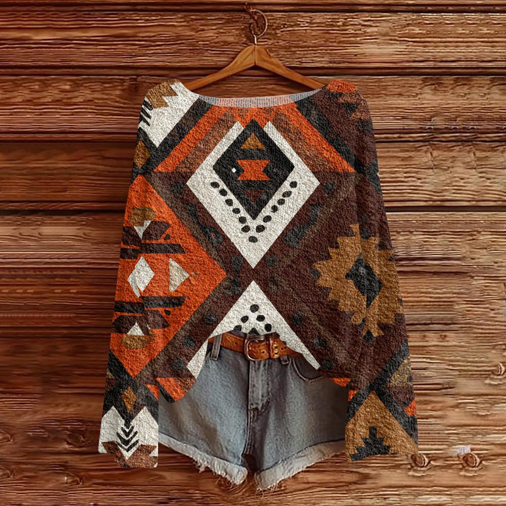 Women's Lightweight Sweater Casual Long Sleeve Knitted Vintage Floral Print Pullover