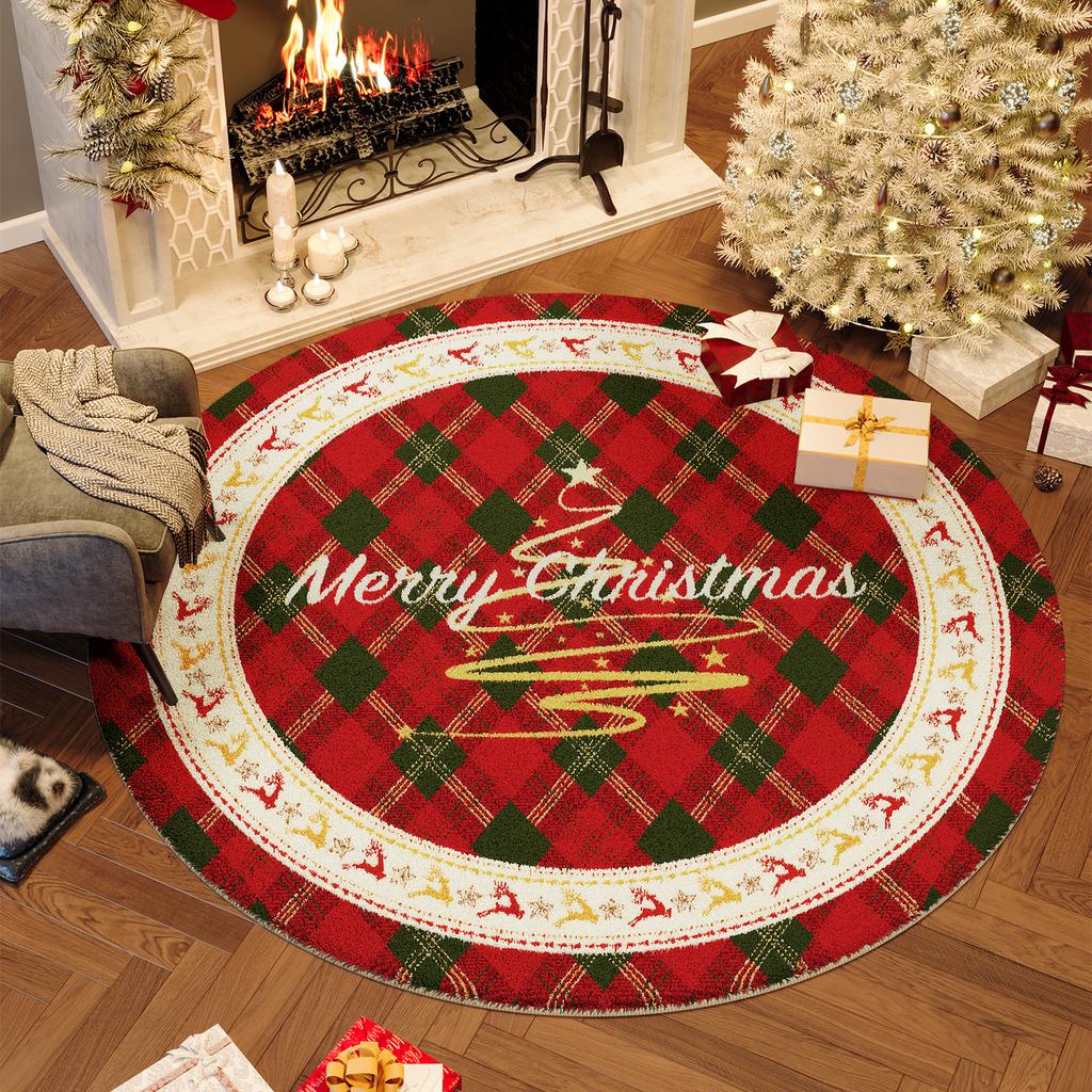 Christmas Bedroom Decor Red Carpet Round Carpets for Living Room Thick Plush Cloakroom Washable Floor Mat Home Fluffy Soft Rug
