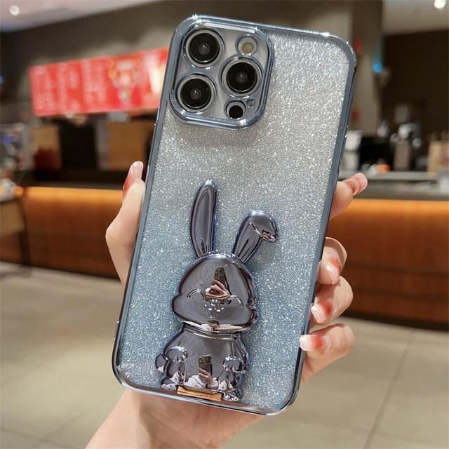 Сияющий блестящий 3d чехол для телефона с кроликом для Iphone 14pro Max 13 12 11 Pro Max 14 Plus 11, противоударный мягкий чехол-бампер, задняя крышка