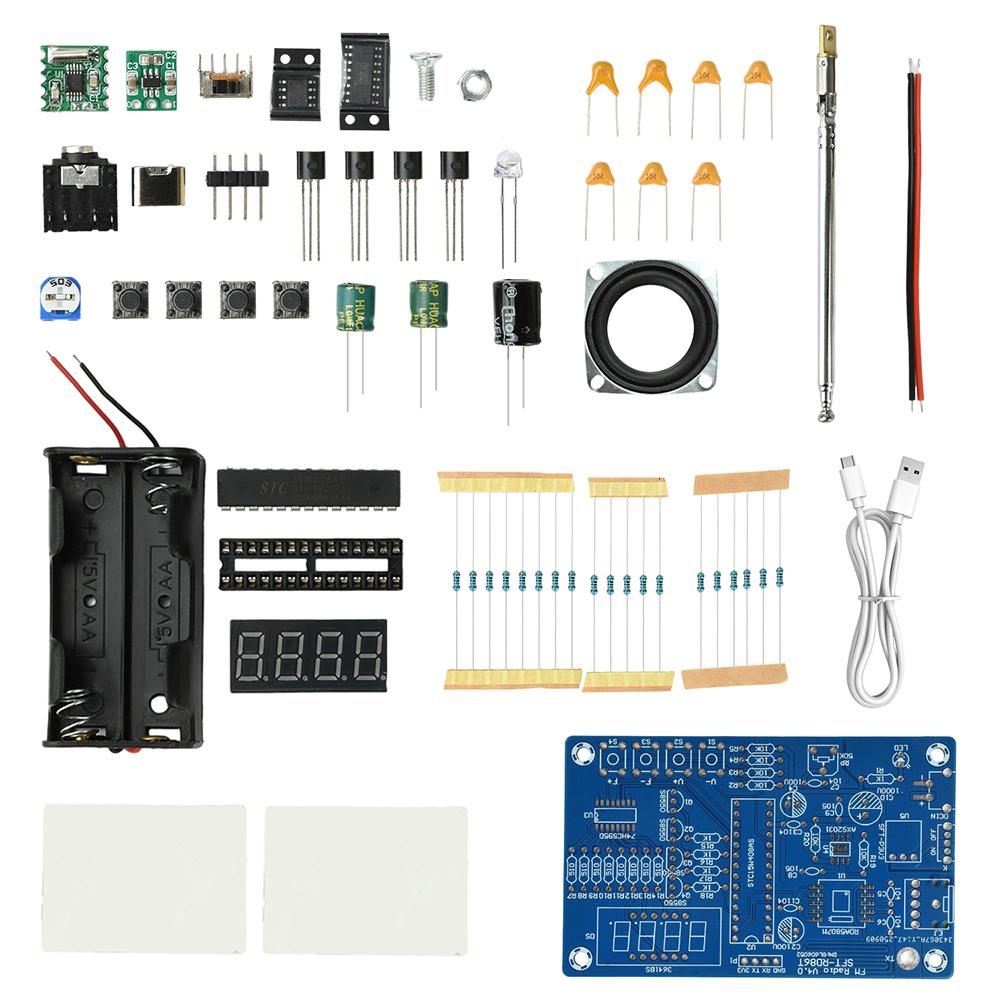 Digital Display FM Radio Kit 87.5-108MHz DIY Electronic Parts Microcontroller Type-C High Sensitivity Stable Signal Reception