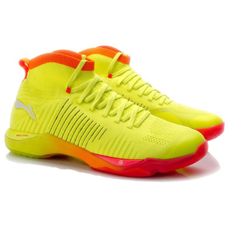 Li Ning Raid Rebound Амортизация Дышащие Нескользящие Высокие Бадминтонные Кроссовки Унисекс Флуоресцентный Ярко-Зеленый AYAN015-4