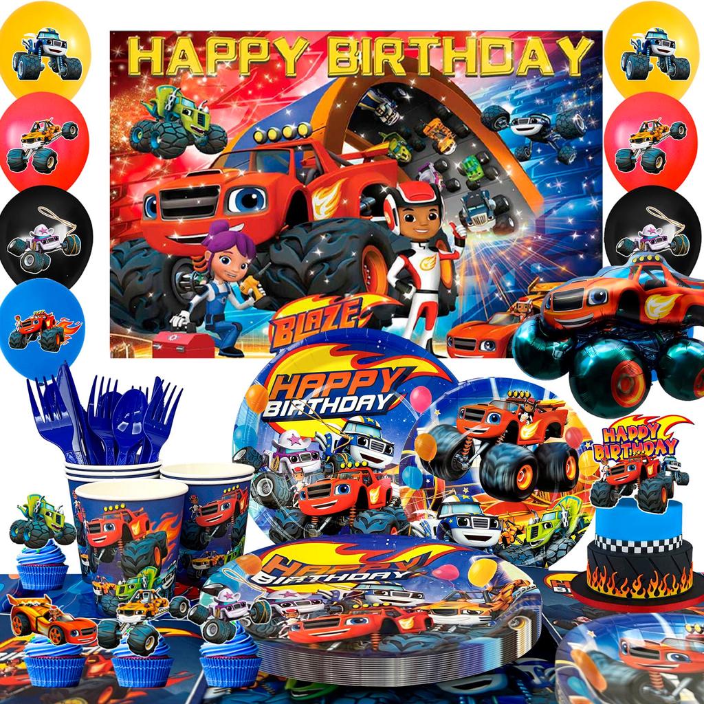 Товары для вечеринки Monster Truck, 140 шт. Украшения и столовые приборы для дня рождения Monster Truck - фон для тарелок Monster Truck, украшения для вечеринки Blaze