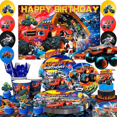Товары для вечеринки Monster Truck, 140 шт. Украшения и столовые приборы для дня рождения Monster Truck - фон для тарелок Monster Truck, украшения для вечеринки Blaze
