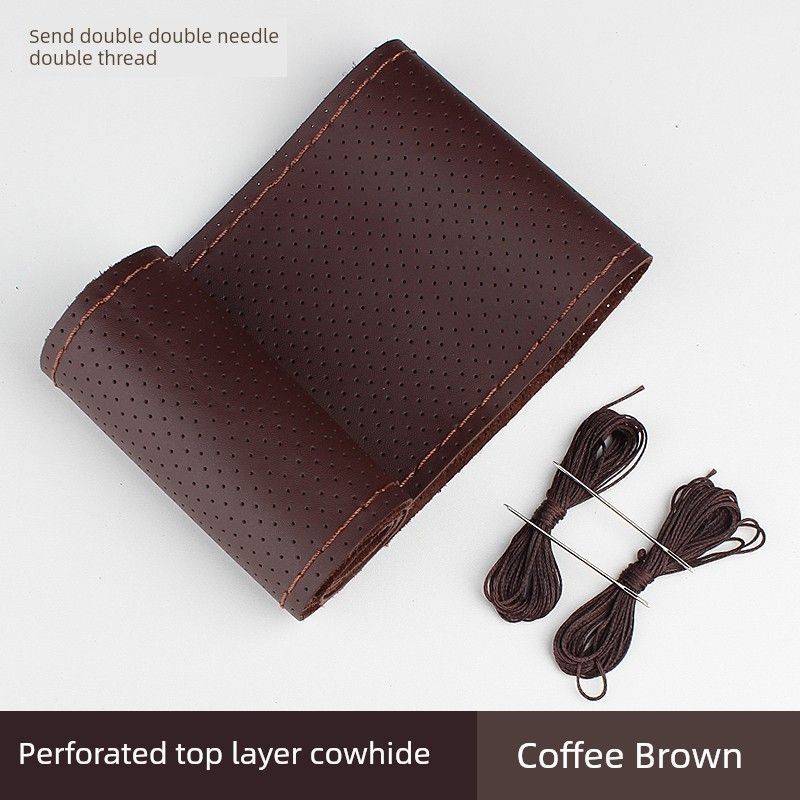 Steering Wheel Cover Leather Hand Sewing Men's and Women's Four Seasons Universal Volkswagen Leather Cover First Layer Cowhide Non-Slip Handle Cover