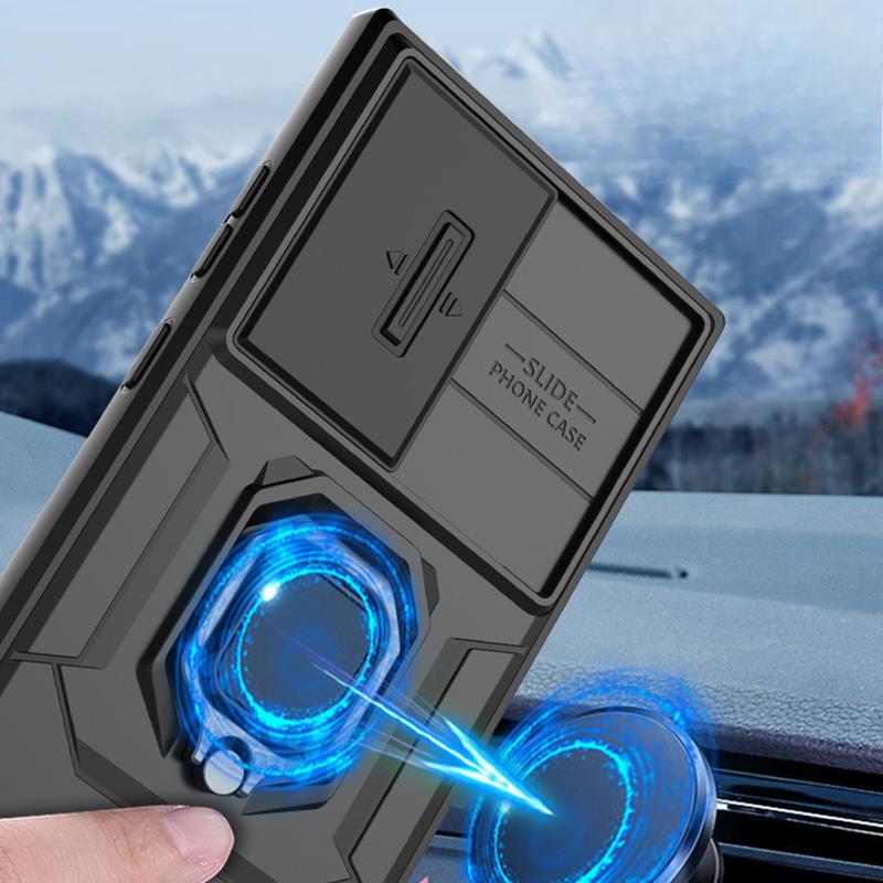 Для Samsung S25 Ultra S25 Plus S24 FE Slide Camera Lens Armor Hard Protection Cover для Galaxy S 25 S25+ Magnetic Ring Holder Case