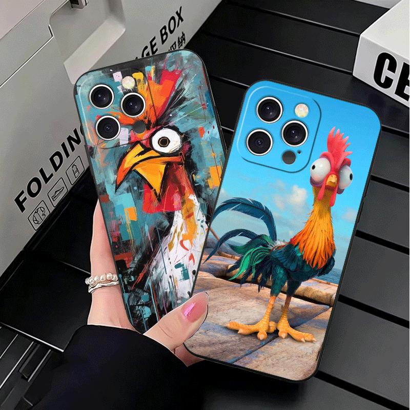 Мягкий чехол для телефона с изображением курицы, несушки, петуха для iPhone 16 16E 17 Air 15 Pro Max 14 Plus 13 Mini 11 12 7 Черный чехол Задняя крышка