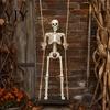 Movable Joint Skeleton Figurine Halloween Swinging Decoration, 35" Large Spooky Hanging with Decorative Swing for Wooden Yard, Garden, Porch,