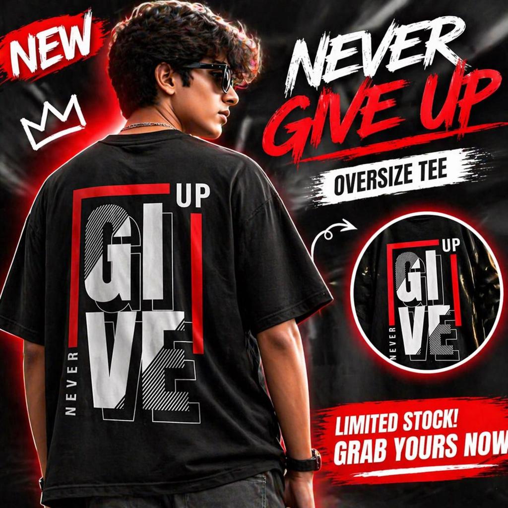 Oversize Never Give Up Graphic Tee, Motivational Gym Shirt and kids tshirt, Unisex Cotton T-Shirt and kids tshirt