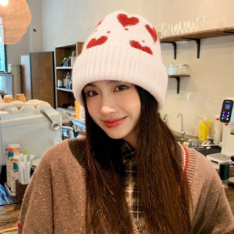 Korean Style Cute Heart Knit Hat Winter Warm Women S Beanie