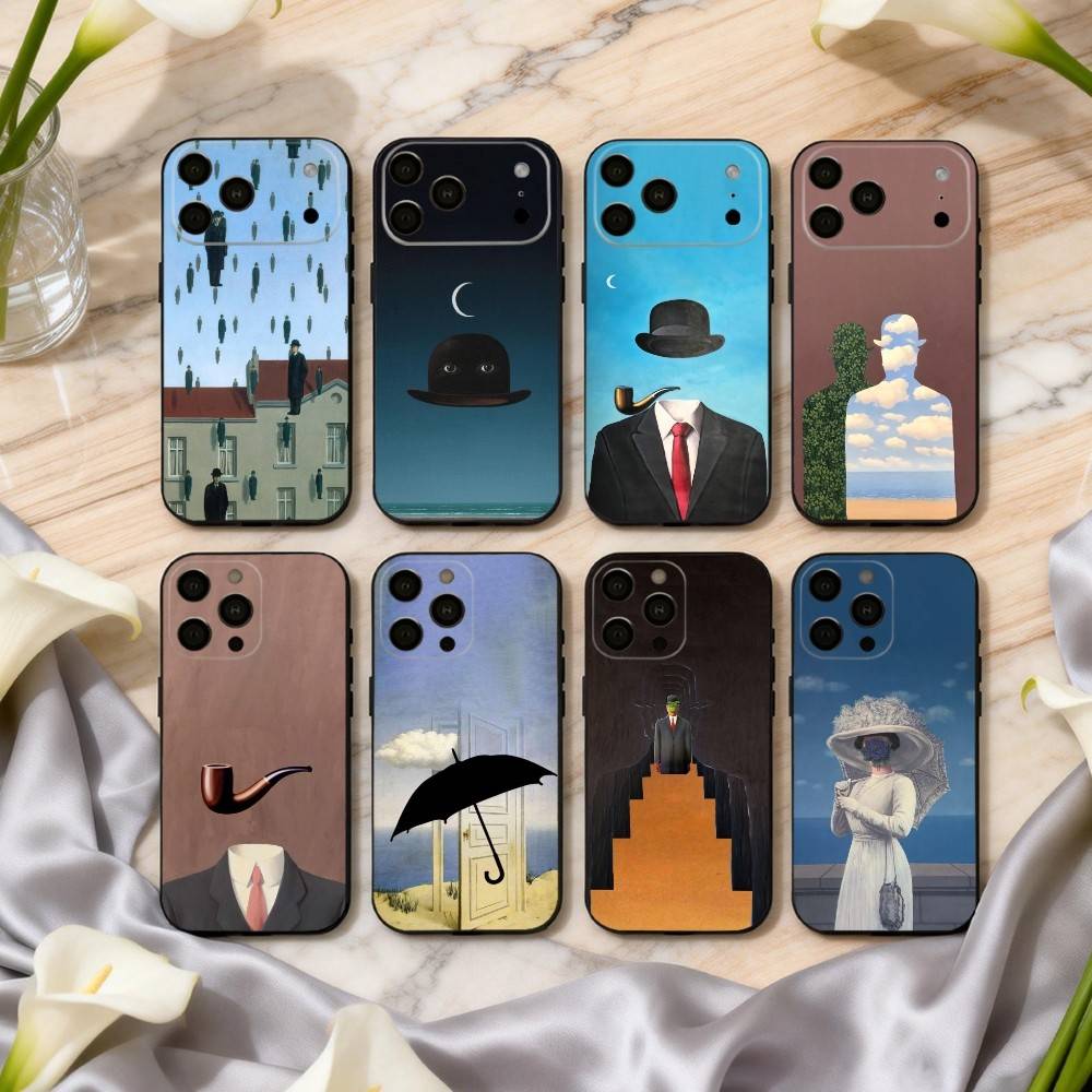 H-Rene M-Magritte-S A-Art Phone Case For iPhone 17pro, 16,15,14,13,12,11 X XR Plus,Others Soft Black Cover