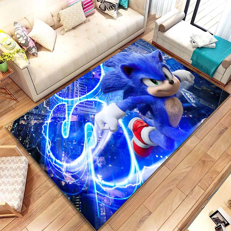 3D S Sonic c Cartoon Print Area flannel Rug Non‑Slip Soft Floor Carpet For Kids Boys Girls Bedroom Playroom Home Indoor Decor