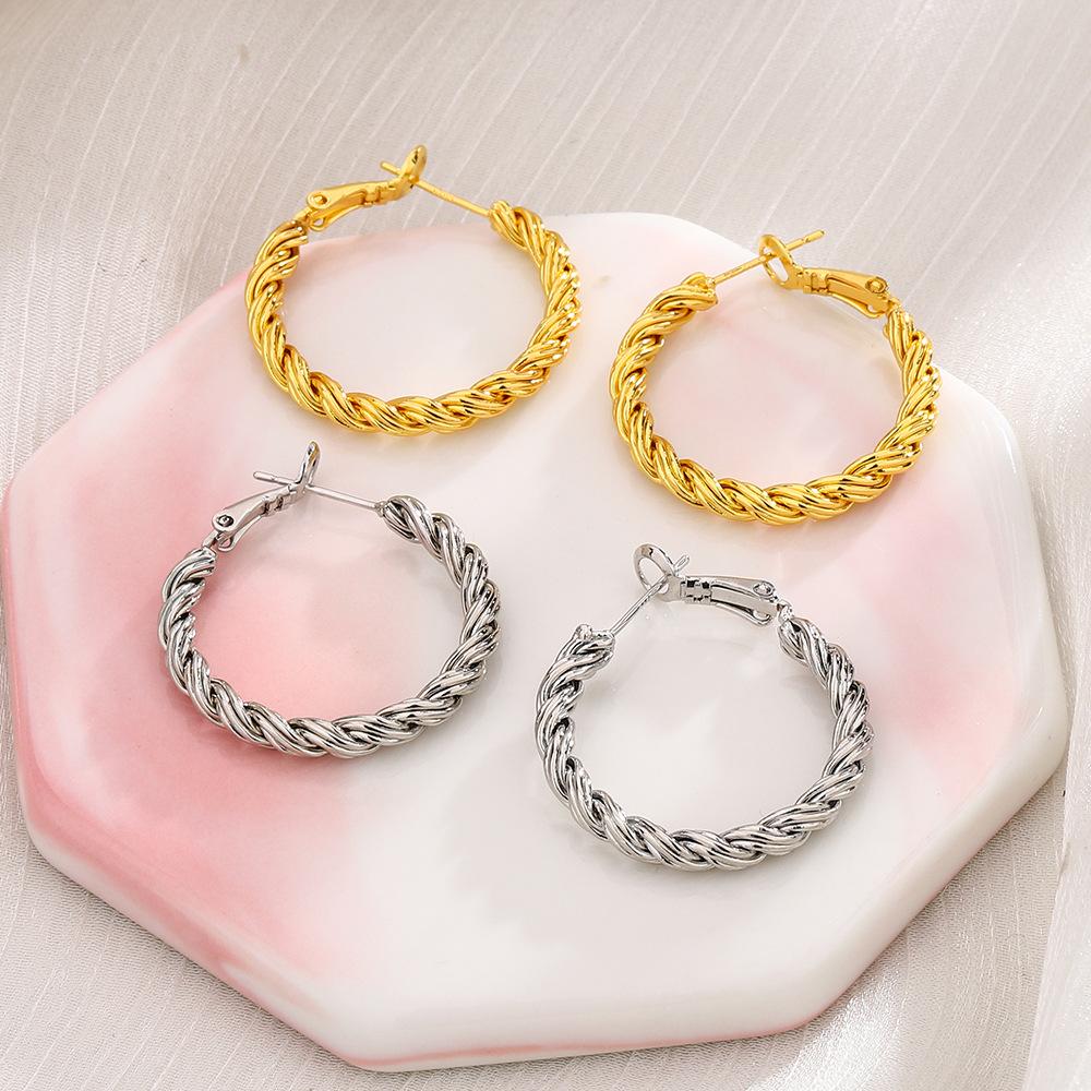 Грубая закрученная пряжка для ушей Ins Wind Simple Plain Ring Earrings Douyin Live Broadcast Drainage Model Woven Circle Large Earrings Girlfriend