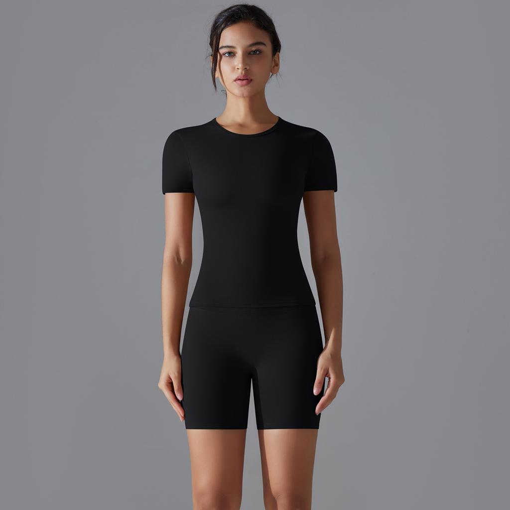 Nessaj Быстросохнущий комплект для йоги, женские шорты для фитнеса с пуш-апом, эластичные рубашки с коротким рукавом, спортивная одежда