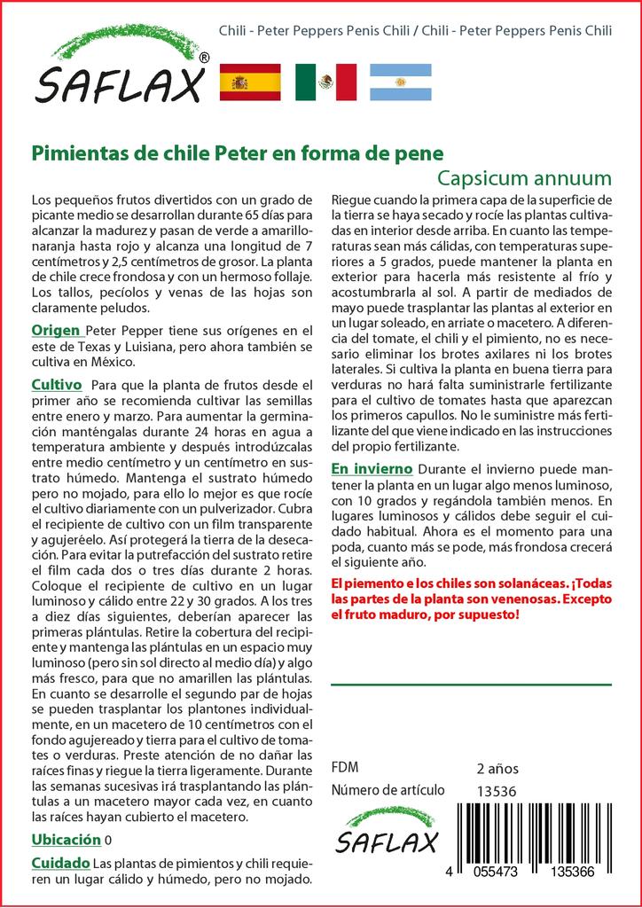 SAFLAX Garden in the Bag - Чили - Peter Peppers Penis Chili - 10 семян - С субстратом в подходящем пакете - Capsicum annuum
