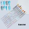 8Pcs Aurora Gradient Nail Brush Set, DIY Manicure Pens for Nails Design and Various Nail Art Techniques