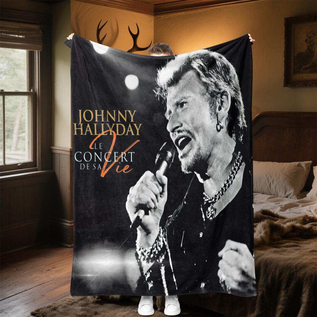 1pc Johnny Hallyday Black and White Album blanket, al season lightweigh Poster blanket home office outdoor nap multifunc Poster blanketional blanket