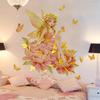 Tj13578 Hand-Painted Flower Fairy Bronzing On Flowers Wall Sticker Decoration Children'S Room Bedroom Background Self-Adhesive