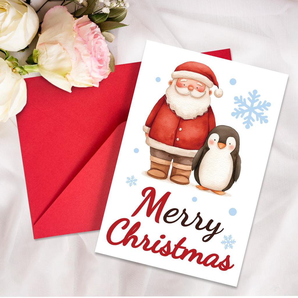 10PCS Christmas Greeting Cards Set with Envelopes, Cartoon Hand-drawn Xmas Cards for Holiday Wishes & Gifts