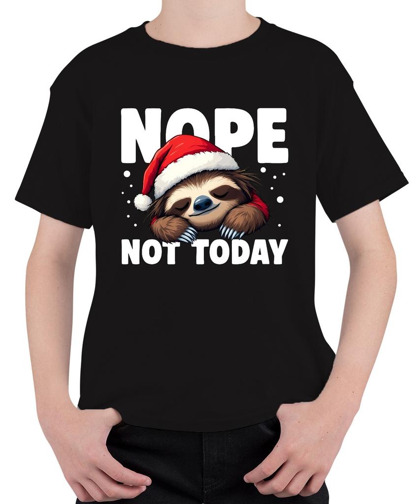 NOPE NOT TODAY Sloth Christmas Santa Hat Lazy Cute Unisex Kids T-Shi
