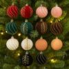6cm Christmas Balls Set Flocking Shatterproof Xmas Tree Pendants DIY Crafts Christmas Hanging Balls Home Xmas Decor