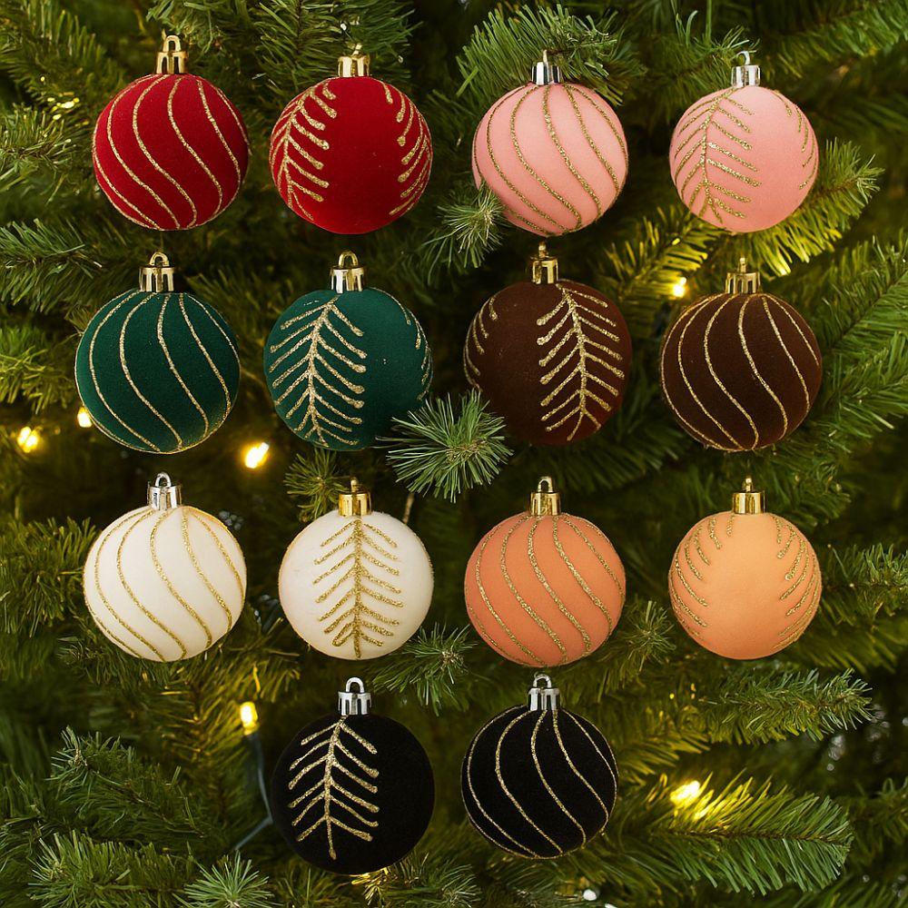 6cm Christmas Balls Set Flocking Shatterproof Xmas Tree Pendants DIY Crafts Christmas Hanging Balls Home Xmas Decor