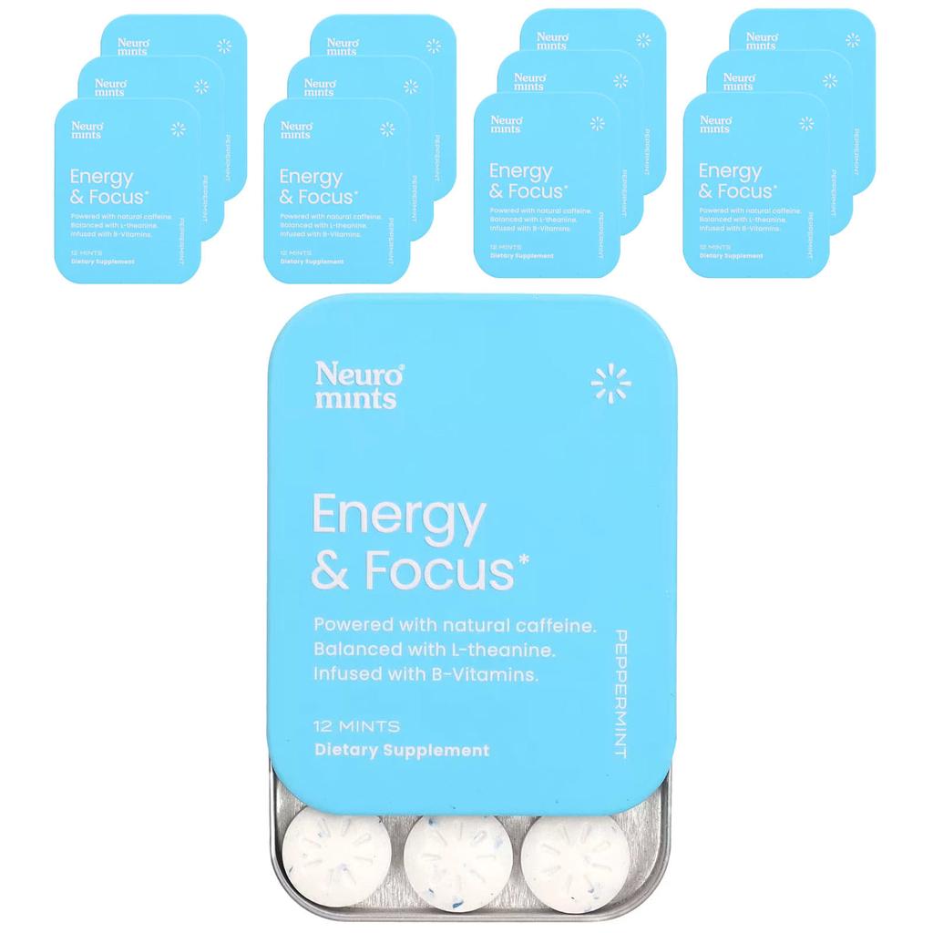NeuroGum NeuroMints, Energy & Focus, Peppermint, 12 Packs, 12 Pieces (total of 144 Pieces)