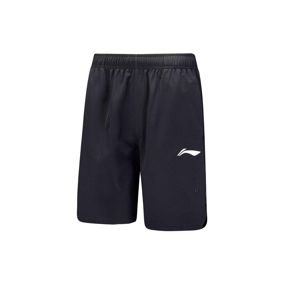 Li Ning Letter Logo Средняя талия Прямые повседневные шорты унисекс шорты черные AAPU125-1