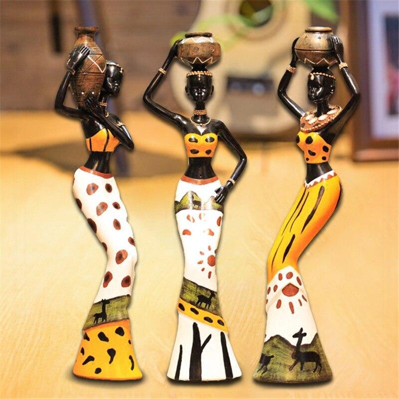 3Pcs/Set Resin African Girls Crafts Living Room Figurines Home Decoration Office Desktop Africa Women Ornaments