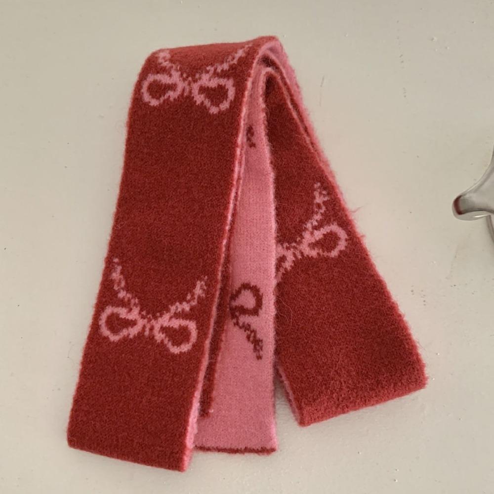 Long Bow Knitted Scarf Color Blocked Narrow Neck Cover Soft Double-sided Scarf Streetwear