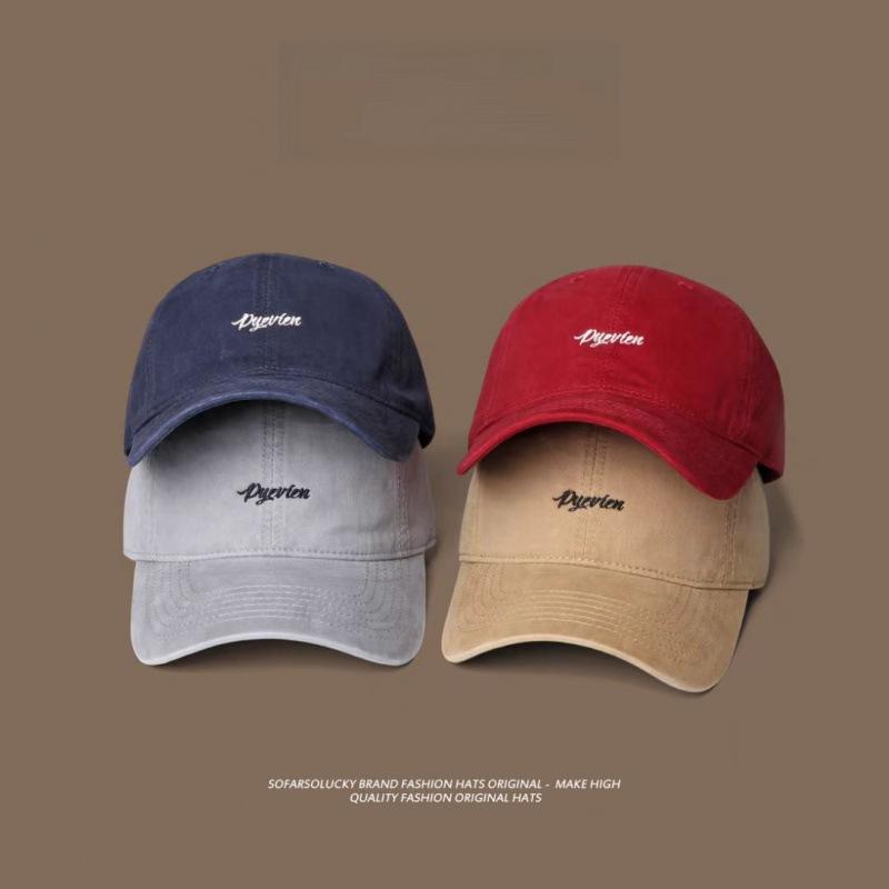 Japanese Simple English Embroidered Baseball Cap Men'S Large Size Comfortable Soft Top Retro Cap Showing Face Small Sun Hat