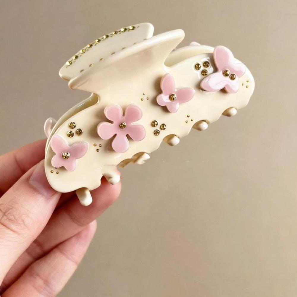 Rhinestone Hair Clips 3D Flower Shark Clip Elegant Butterfly Hair Claw for Women Girls