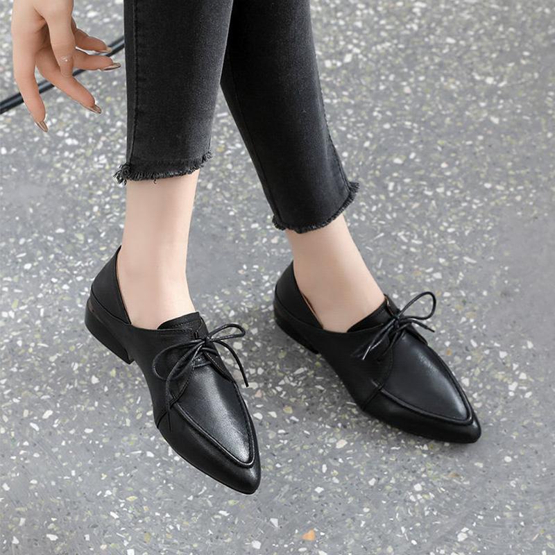 Women's Shoes Luxury Artificial Leather Casual Business Social Pointed Toe Wedge Heeled Moccasins Autumn Shoes For Women 2024