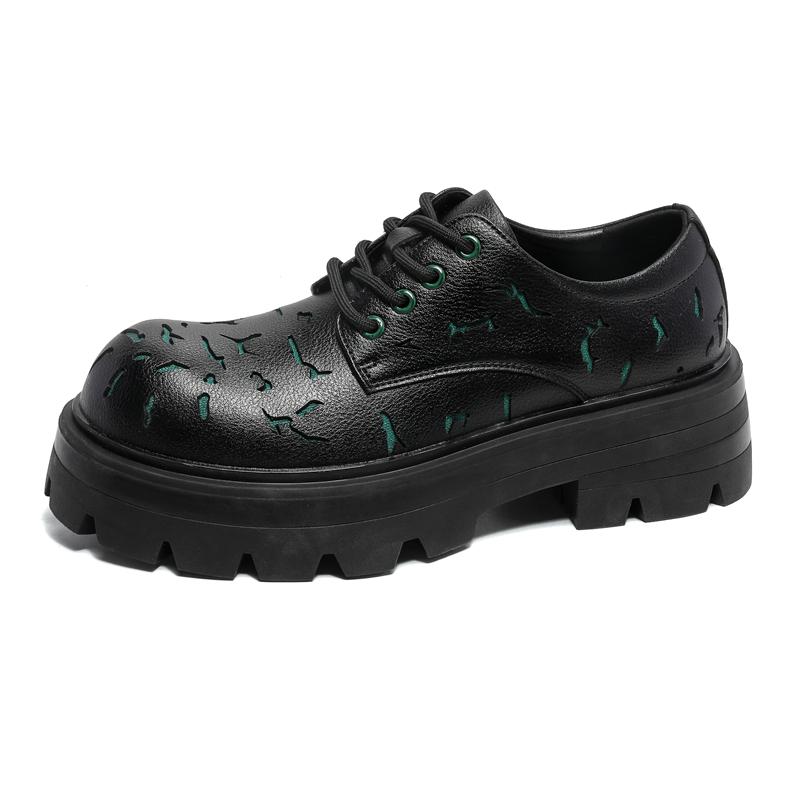 Men's Leather Oxford Shoes With Metal Platform Lace Up Dress Casual Business Loafers