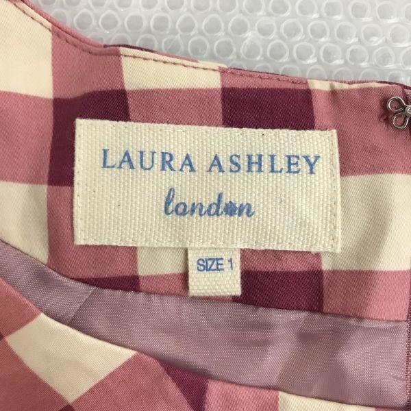 LAURA ASHLEY Платье с коротким рукавом, розовое в цветочек и клетку, размер 1, женское, хлопковое, до колена, весна/лето(ИСПОЛЬЗОВАЛ)