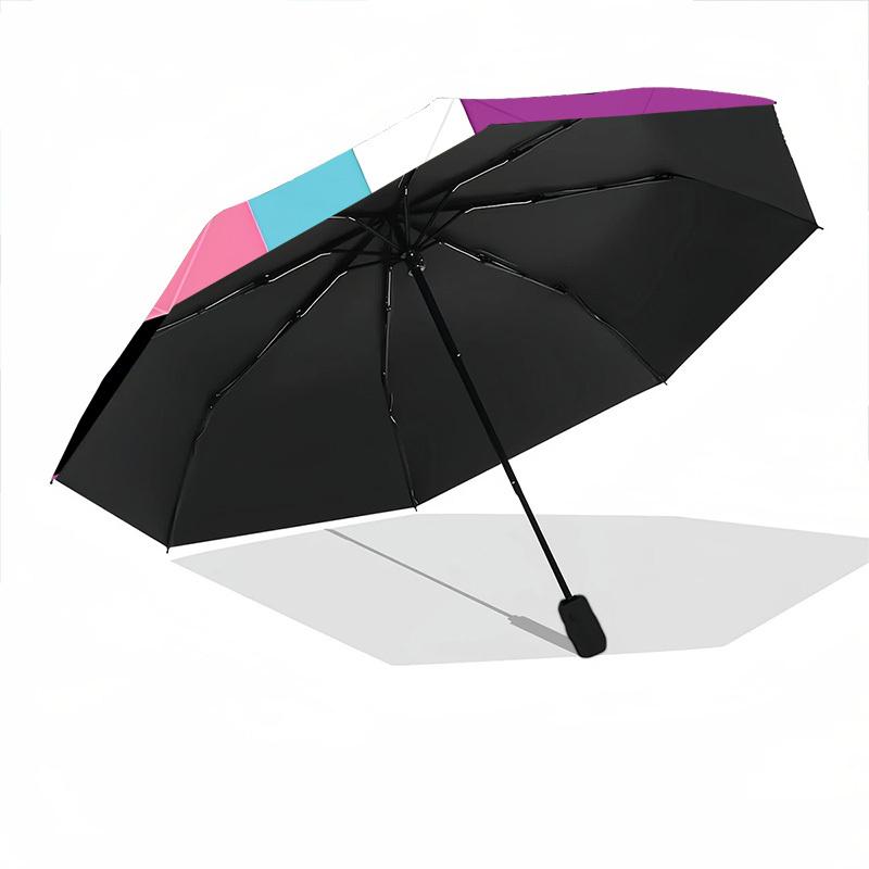 1pc Geometric Pattern Automatic Umbrella - Stylish, Durable, with 8-Rib Manual Open Design, Elegant Black Handleyy250920113