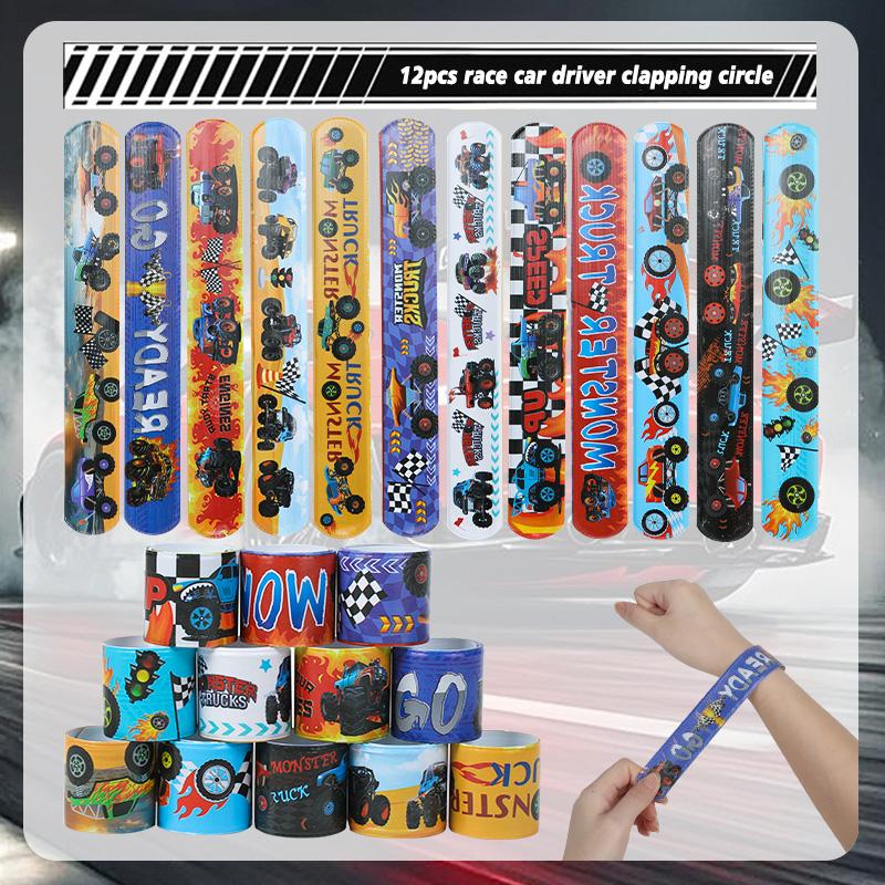 12Pcs Racing Car Themed Slap Bracelets Kids Birthday Party Favors Pinata Filler Guests Gift Sport Party Supplies Christmas Decor