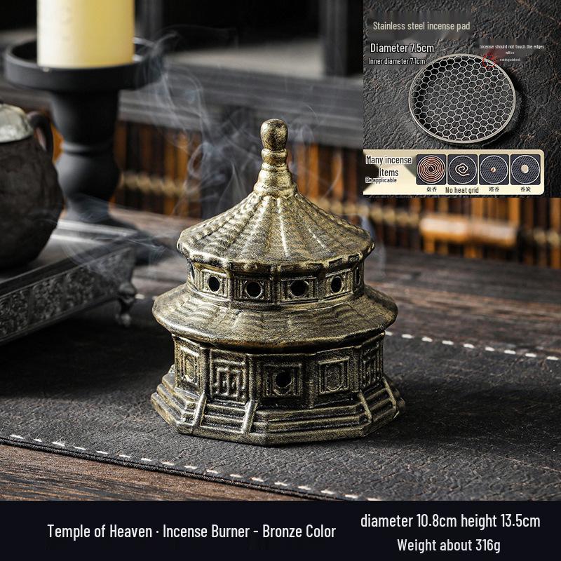 Zen Pagoda Black Pottery Ceramic Coil Incense Burner - Aromatherapy Holder for Home and Office